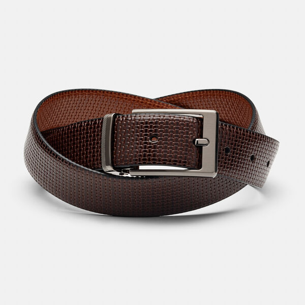 Byram Reversible Embossed Leather Belt, Brown/Light Tan, hi-res